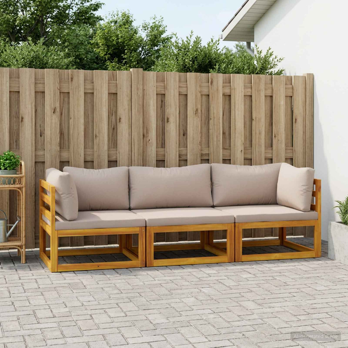 vidaXL Sofa Set 7 pcs Natural Solid Acacia Wood Taupe
