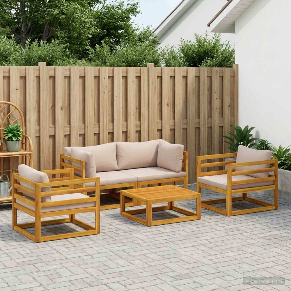 vidaXL Sofa Set 7 pcs Natural Solid Acacia Wood Taupe