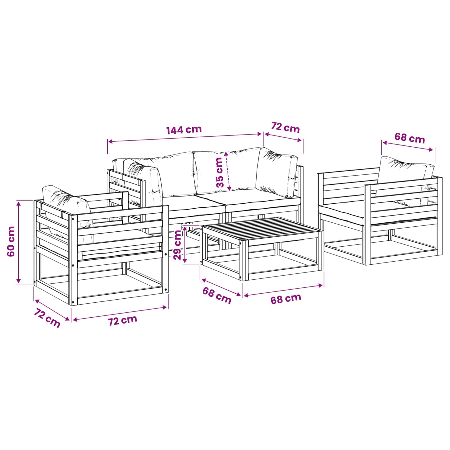 vidaXL 5 Piece Garden Lounge Set Modular Natural Solid Acacia Wood 6