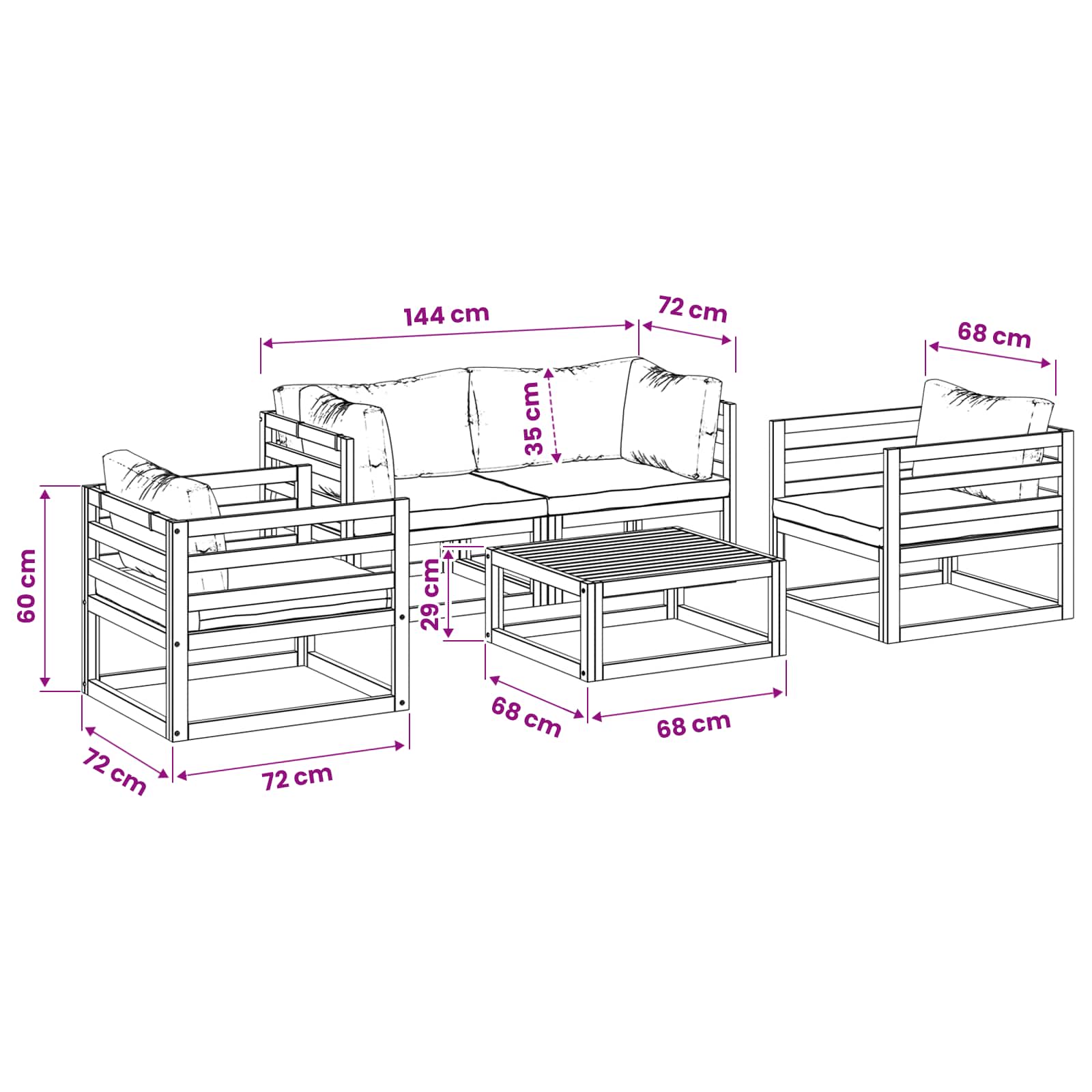 vidaXL 5 Piece Garden Lounge Set Modular Natural Solid Acacia Wood 6