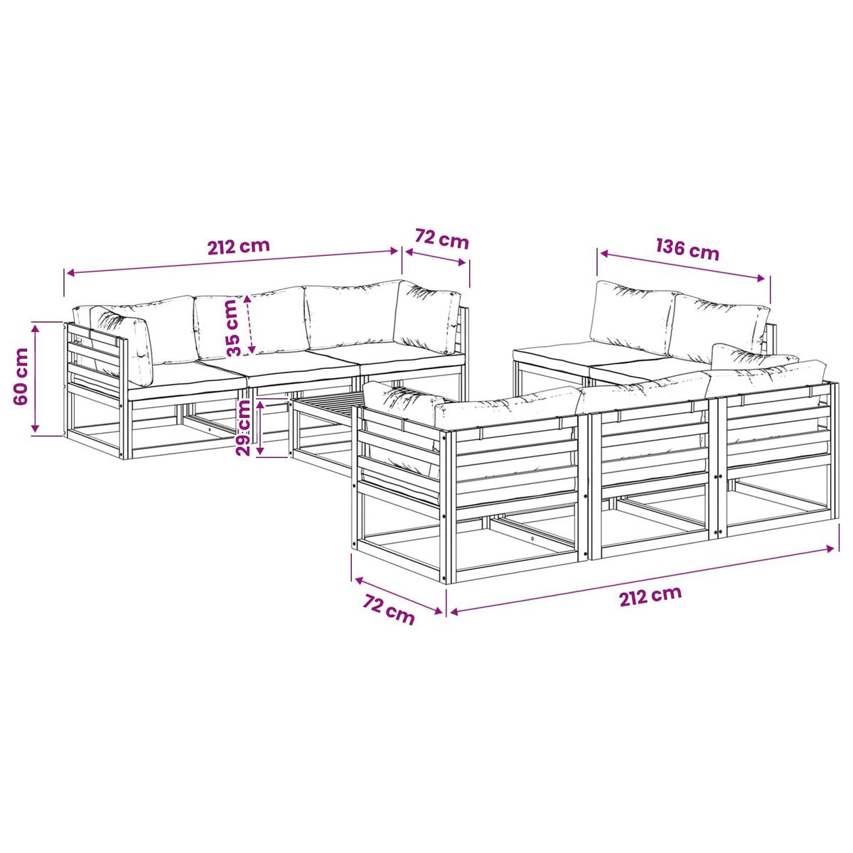 vidaXL 9 Piece Garden Lounge Set Modular Natural Solid Acacia Wood 6