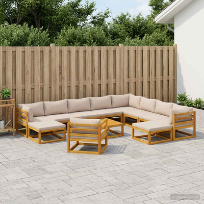 Sofa Set 7 pcs Natural Solid Acacia Wood Taupe 2x corner + 2x armchair + table–4x corner + 4x middle + table 3x corner + 5x middle + armchair + 2x footrest + table