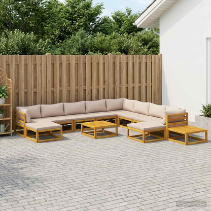 Sofa Set 7 pcs Natural Solid Acacia Wood Taupe 2x corner + 2x armchair + table–4x corner + 4x middle + table 3x corner + 5x middle + 2x footrest + 2x table