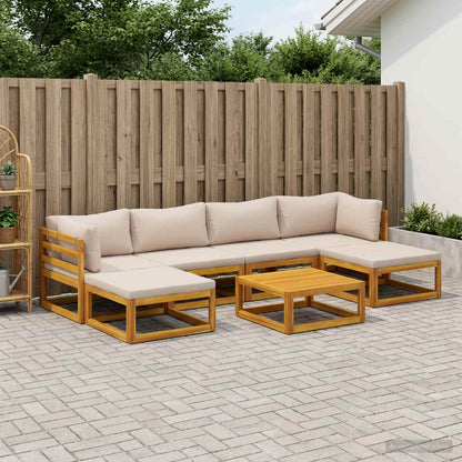 Sofa Set 7 pcs Natural Solid Acacia Wood Taupe 2x corner + 2x armchair + table–4x corner + 4x middle + table 2x corner + 2x middle + 2x footrest + table
