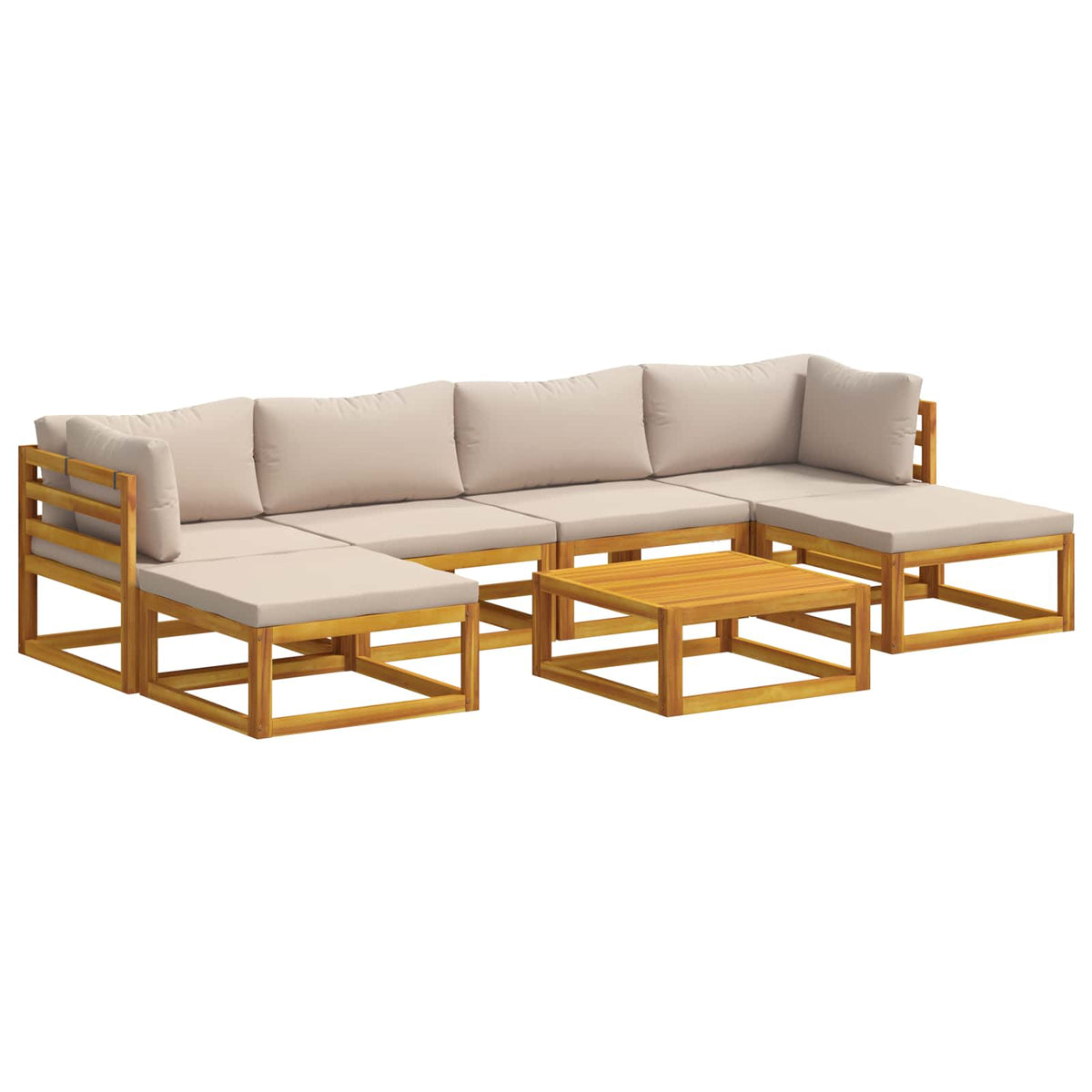 Sofa Set 7 pcs Natural Solid Acacia Wood Taupe 2x corner + 2x armchair + table–4x corner + 4x middle + table 2x corner + 2x middle + 2x footrest + table