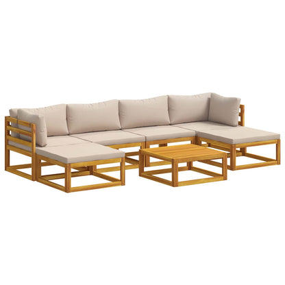 Sofa Set 7 pcs Natural Solid Acacia Wood Taupe 2x corner + 2x armchair + table–4x corner + 4x middle + table 2x corner + 2x middle + 2x footrest + table