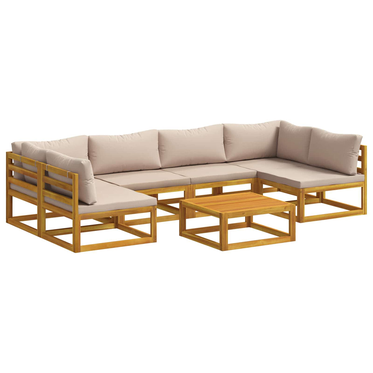 Sofa Set 7 pcs Natural Solid Acacia Wood Taupe 2x corner + 2x armchair + table–4x corner + 4x middle + table 2x corner + 4x middle + table