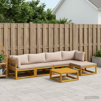 Sofa Set 7 pcs Natural Solid Acacia Wood Taupe 2x corner + 2x armchair + table–4x corner + 4x middle + table 2x corner + 2x middle + footrest + table