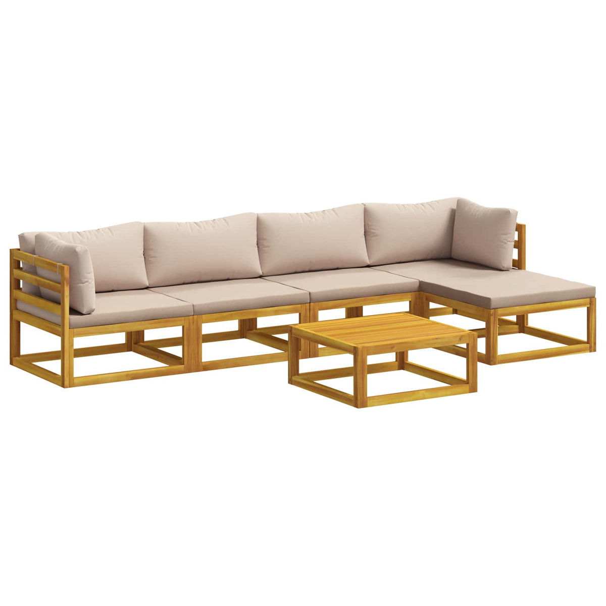 Sofa Set 7 pcs Natural Solid Acacia Wood Taupe 2x corner + 2x armchair + table–4x corner + 4x middle + table 2x corner + 2x middle + footrest + table