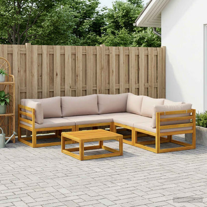 Sofa Set 7 pcs Natural Solid Acacia Wood Taupe 2x corner + 2x armchair + table–4x corner + 4x middle + table 3x corner + 2x middle + table