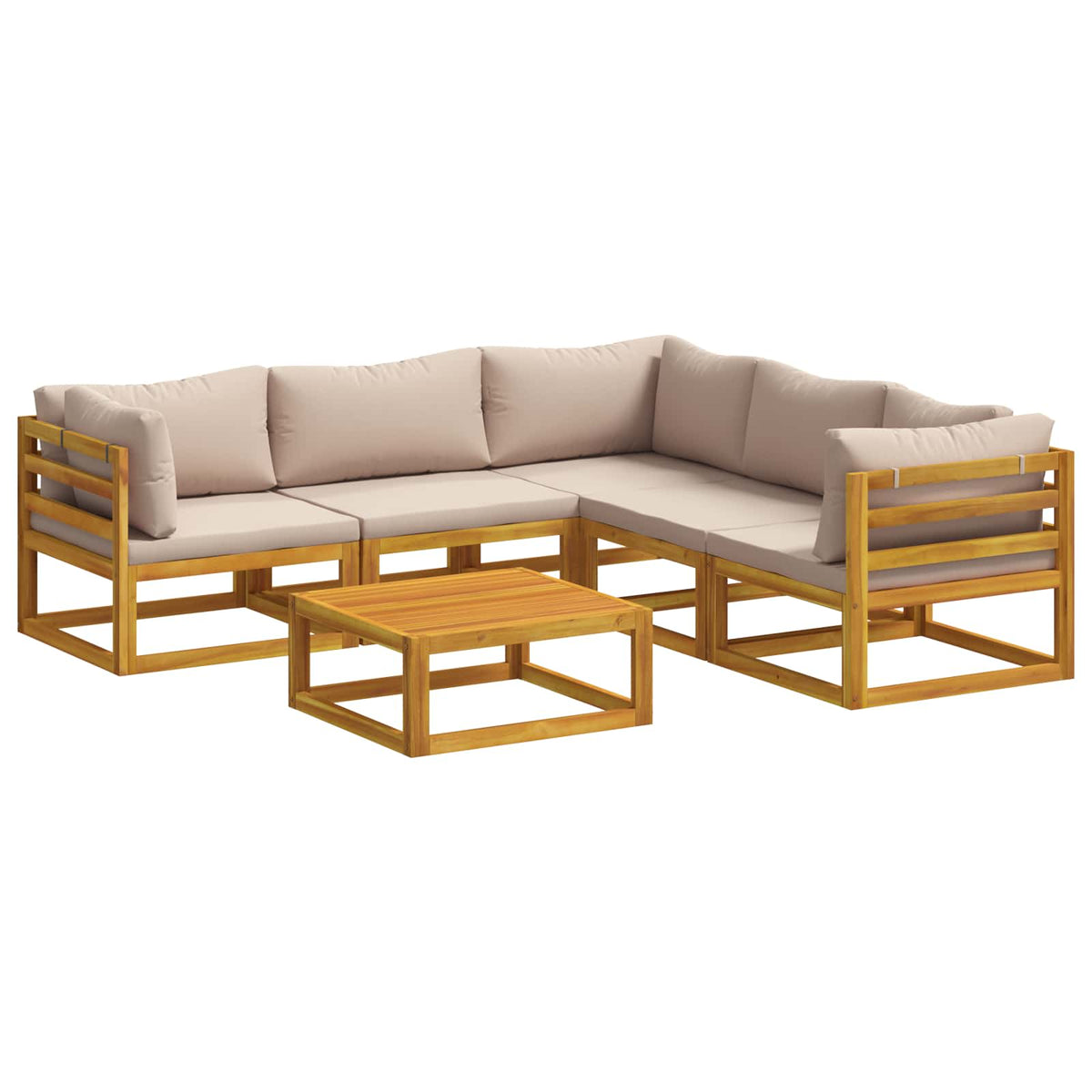 Sofa Set 7 pcs Natural Solid Acacia Wood Taupe 2x corner + 2x armchair + table–4x corner + 4x middle + table 3x corner + 2x middle + table