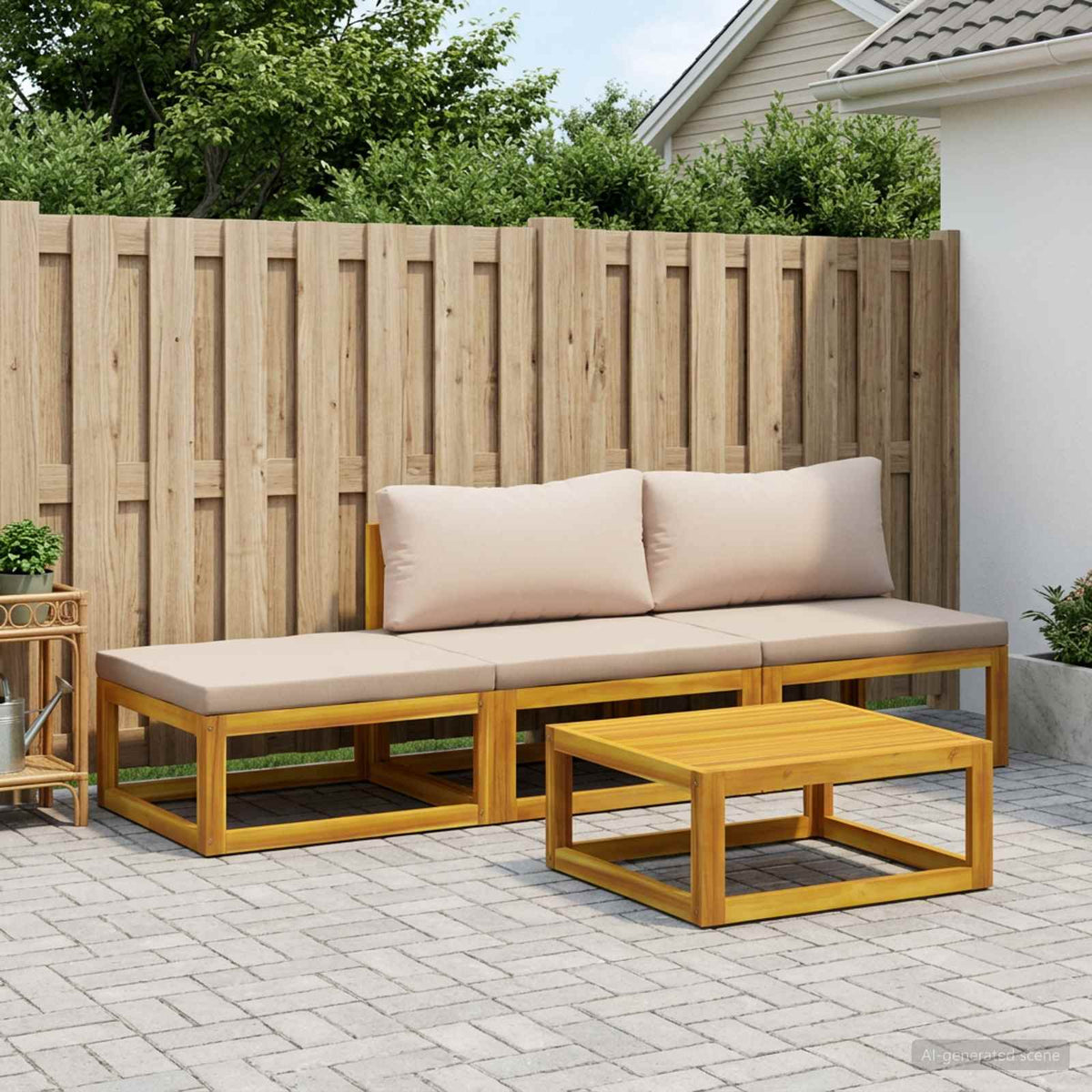 vidaXL Sofa Set 7 pcs Natural Solid Acacia Wood Taupe