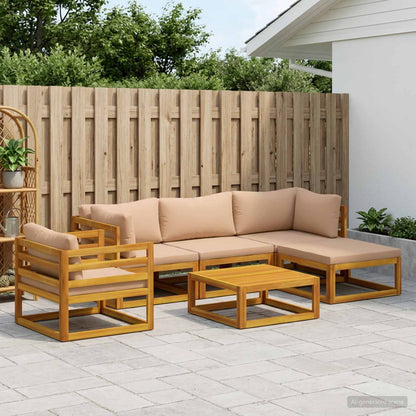 Sofa Set 7 pcs Natural Solid Acacia Wood Beige 2x corner + 2x armchair + table–4x corner + 4x middle + table 2x corner + middle + armchair + footrest + table