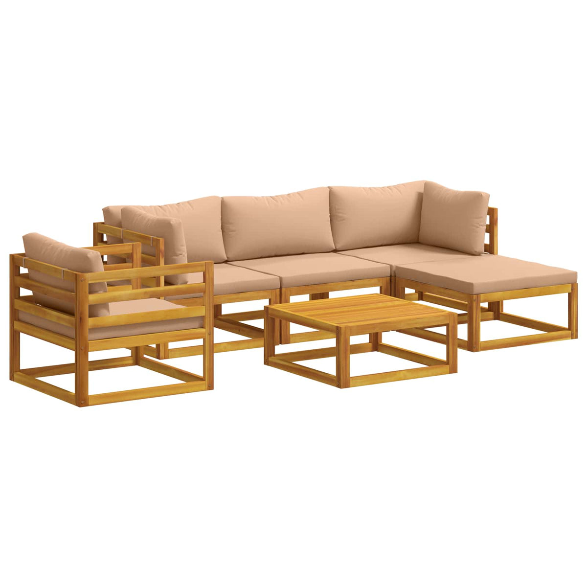 Sofa Set 7 pcs Natural Solid Acacia Wood Beige 2x corner + 2x armchair + table–4x corner + 4x middle + table 2x corner + middle + armchair + footrest + table