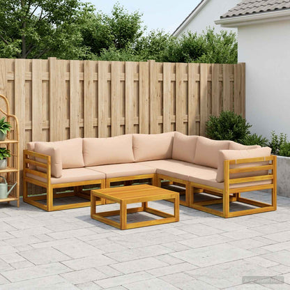 Sofa Set 7 pcs Natural Solid Acacia Wood Beige 2x corner + 2x armchair + table–4x corner + 4x middle + table 3x corner + 2x middle + table