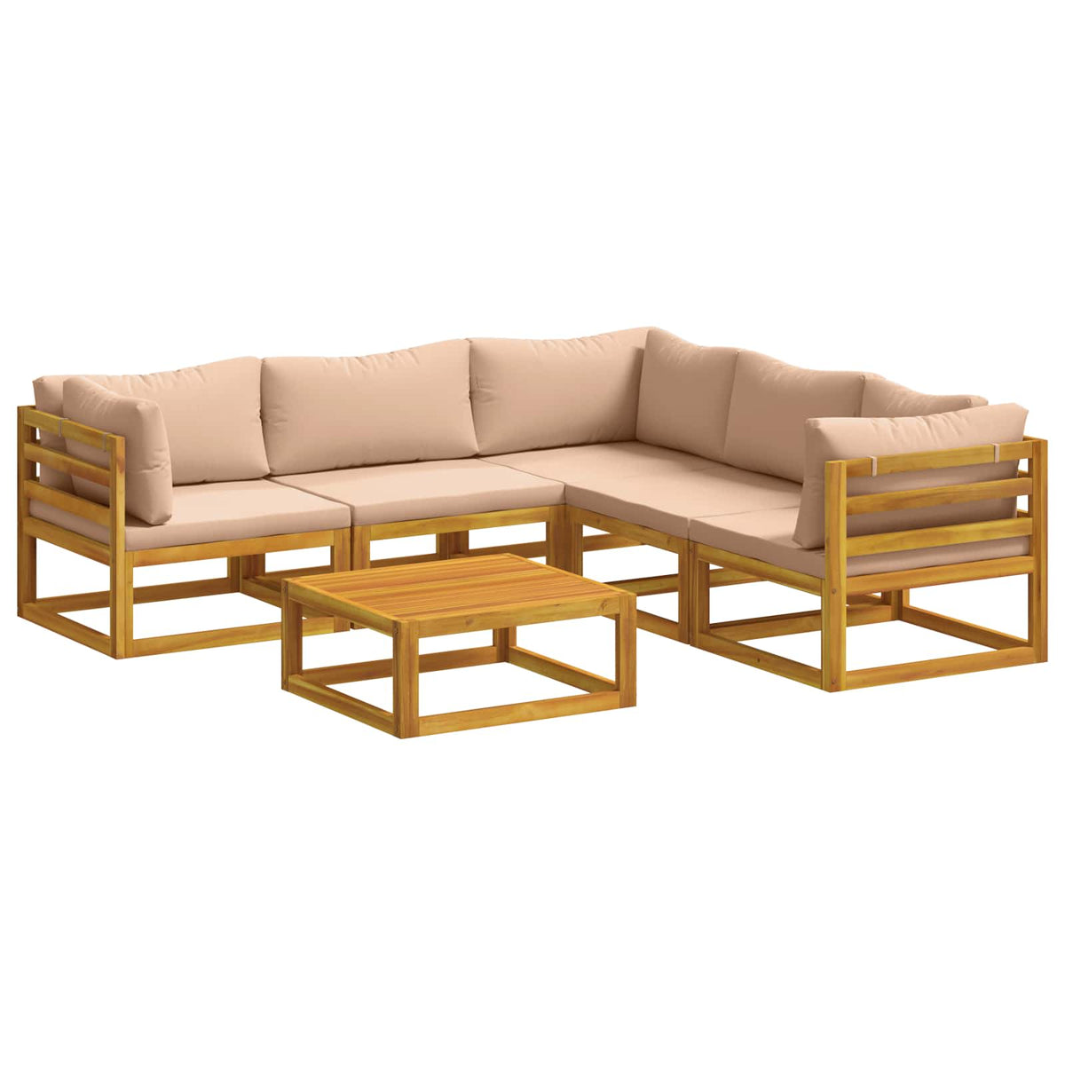 Sofa Set 7 pcs Natural Solid Acacia Wood Beige 2x corner + 2x armchair + table–4x corner + 4x middle + table 3x corner + 2x middle + table