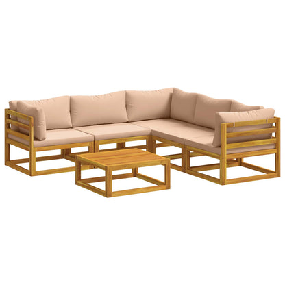 Sofa Set 7 pcs Natural Solid Acacia Wood Beige 2x corner + 2x armchair + table–4x corner + 4x middle + table 3x corner + 2x middle + table