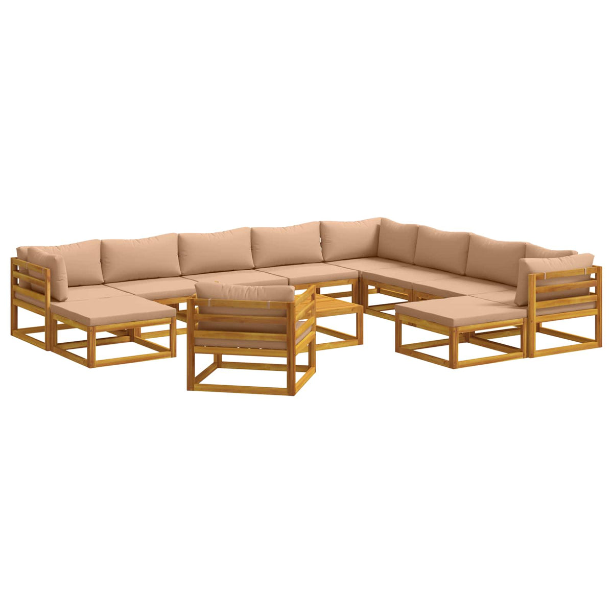 Sofa Set 7 pcs Natural Solid Acacia Wood Beige 2x corner + 2x armchair + table–4x corner + 4x middle + table 3x corner + 5x middle + armchair + 2x footrest + table