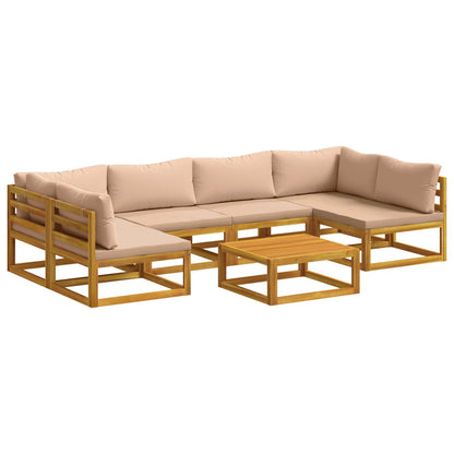 Sofa Set 7 pcs Natural Solid Acacia Wood Beige 2x corner + 2x armchair + table–4x corner + 4x middle + table 2x corner + 4x middle + table