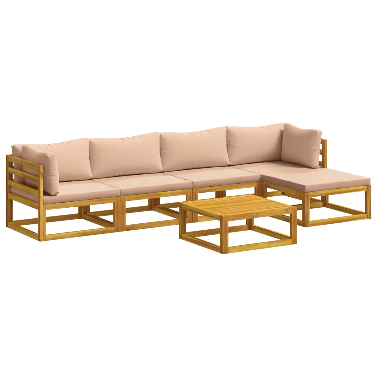 Sofa Set 7 pcs Natural Solid Acacia Wood Beige 2x corner + 2x armchair + table–4x corner + 4x middle + table 2x corner + 2x middle + footrest + table