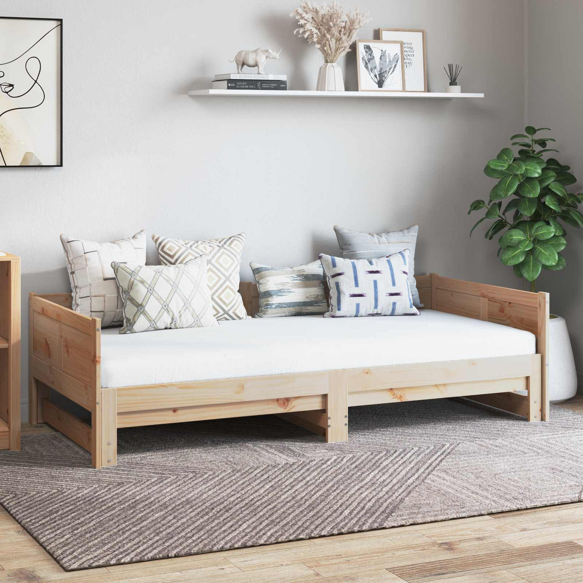 Pull-out Day Bed without Mattress 2x(90x190) Natural 200 cm