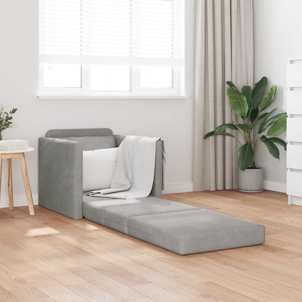 vidaXL Folding Sofa Bed Light Grey 74 x 77 x 81 cm Velvet