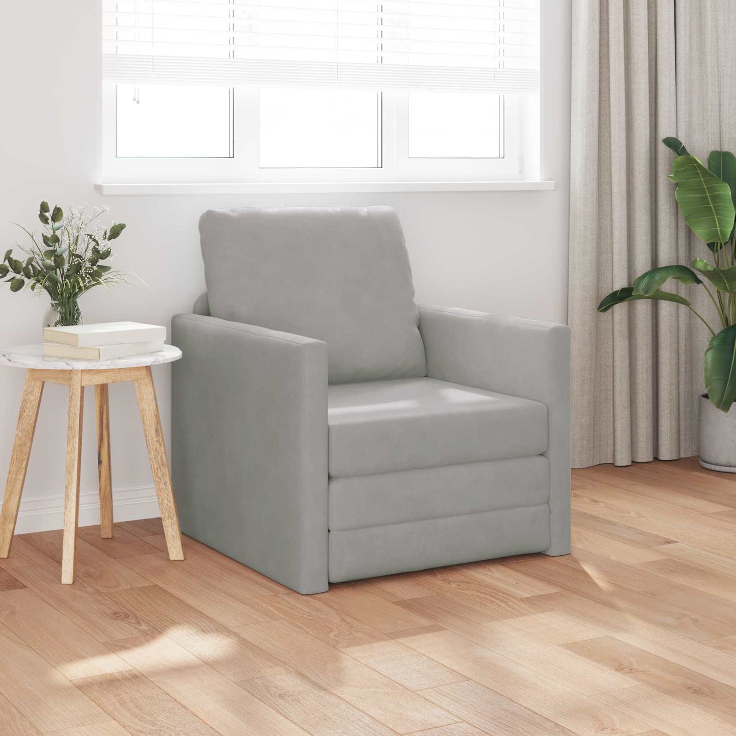 vidaXL Folding Sofa Bed Light Grey 74 x 77 x 81 cm Velvet 3