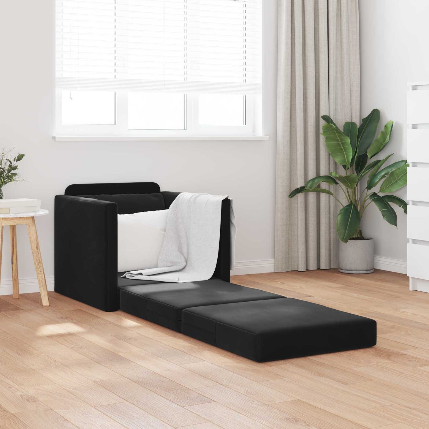 vidaXL Folding Sofa Bed Black 74 x 77 x 81 cm Velvet 1