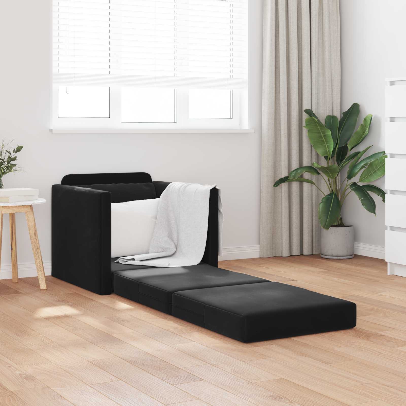 vidaXL Folding Sofa Bed Black 74 x 77 x 81 cm Velvet 1