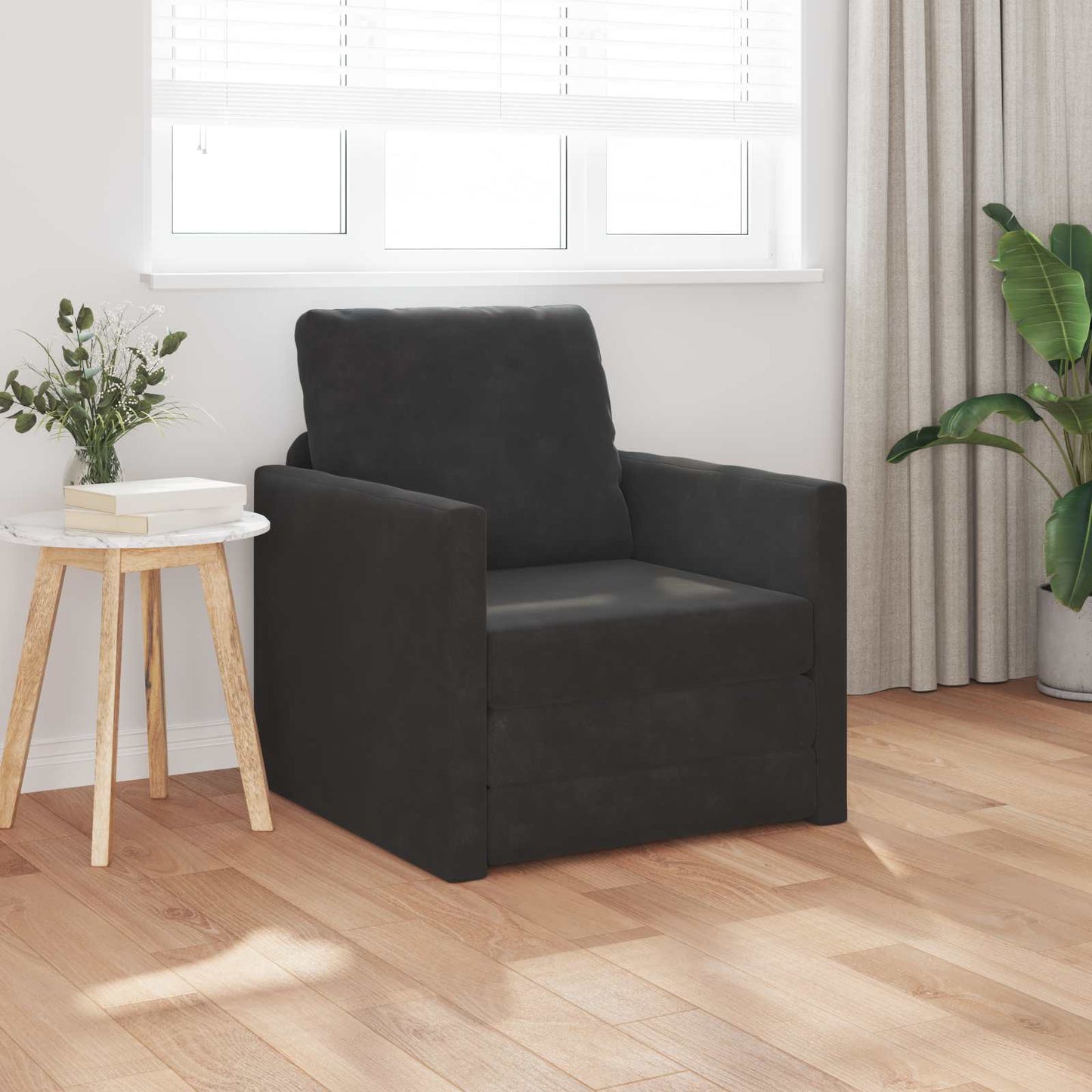 vidaXL Folding Sofa Bed Black 74 x 77 x 81 cm Velvet 3