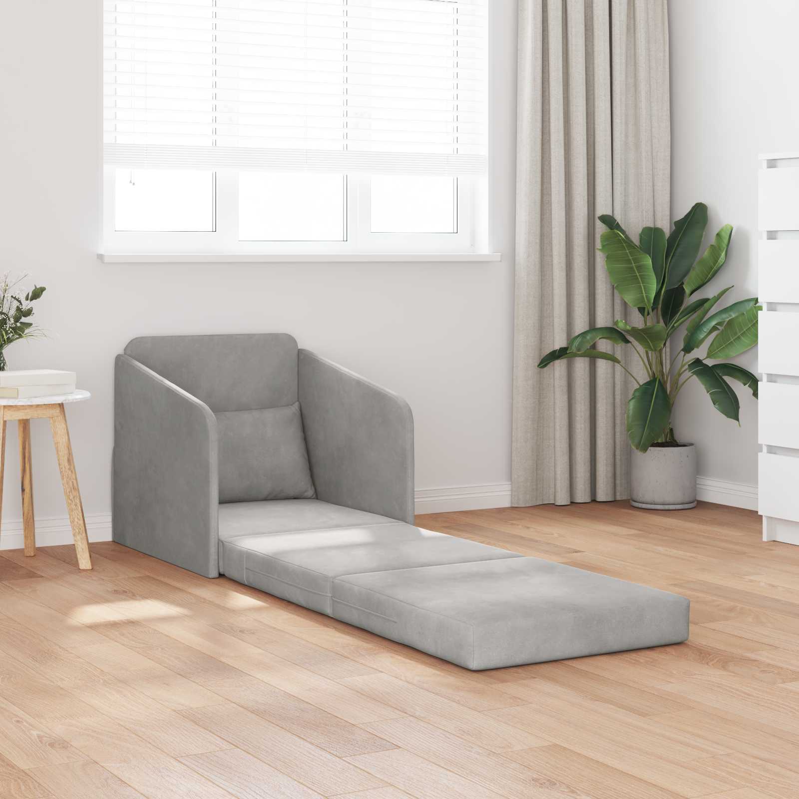 vidaXL Folding Sofa Bed Light Grey 65 x 80 x 83 cm Velvet 1