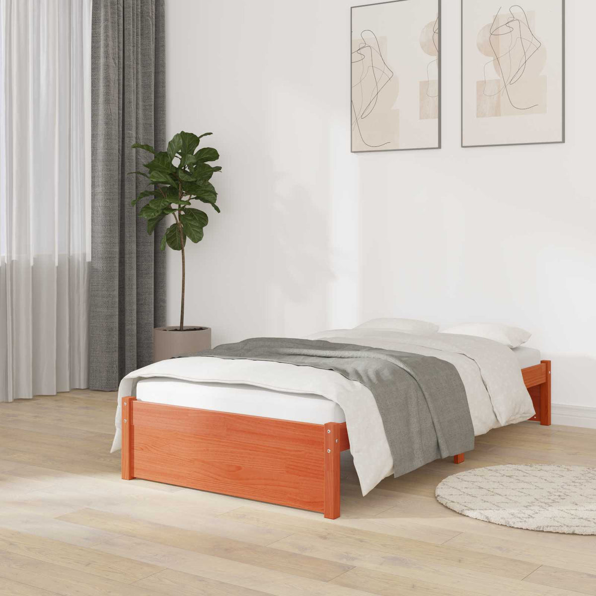 Bed Frame without Mattress Solid Wood Length 190 cm Wax brown 90 cm