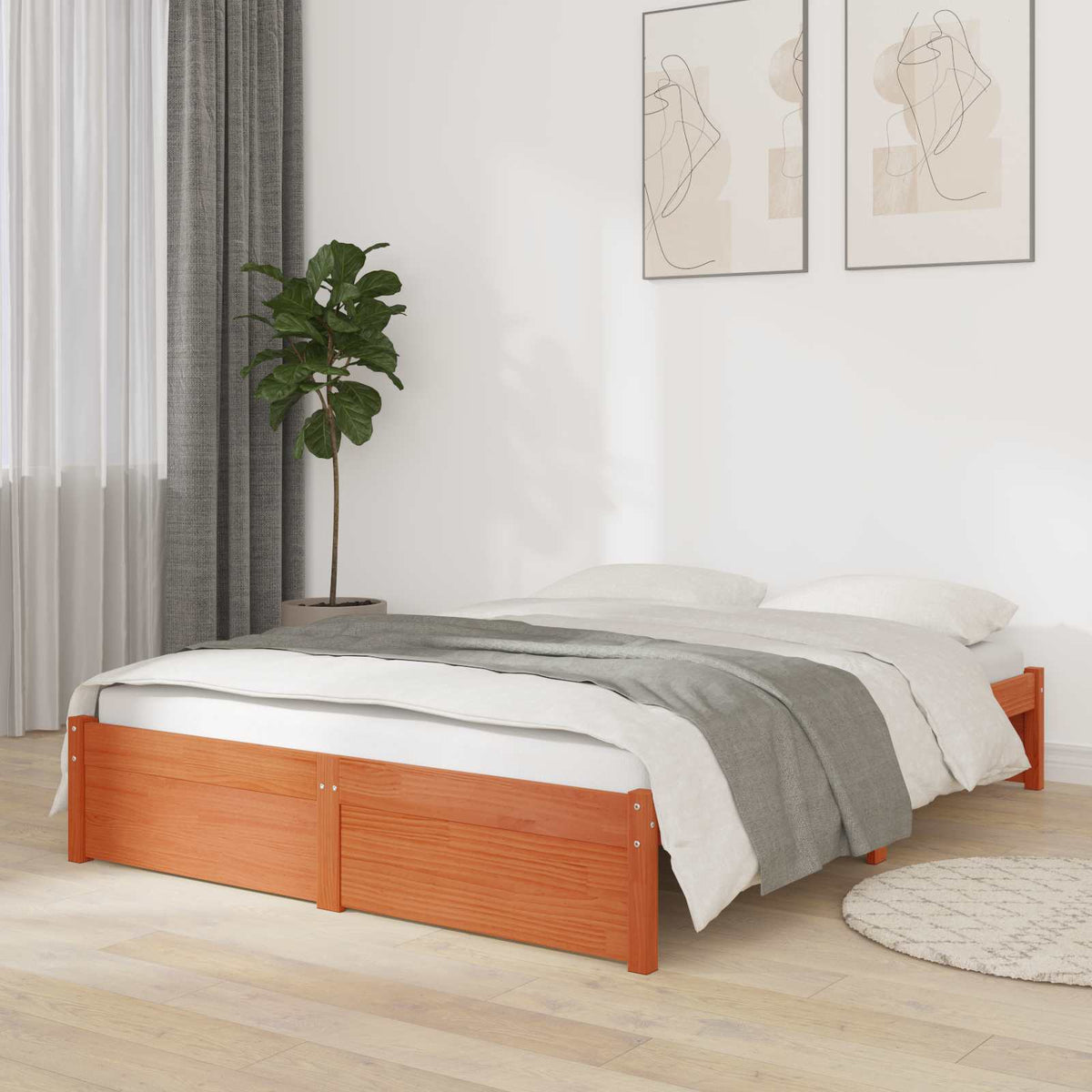 Bed Frame without Mattress Solid Wood Length 190 cm Wax brown 140 cm