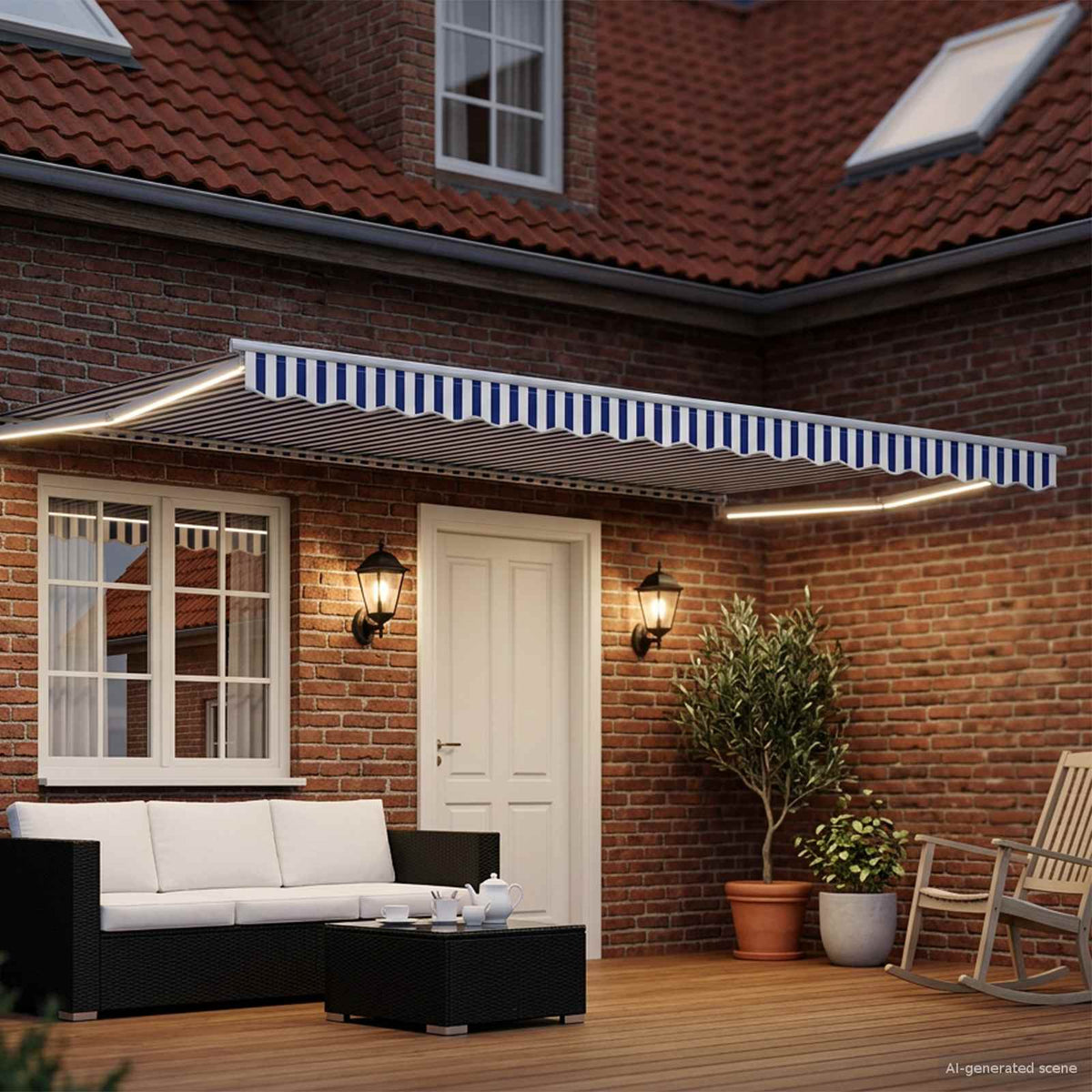vidaXL Manual Retractable Awning with LEDs Blue and White 5 x 3 m 3