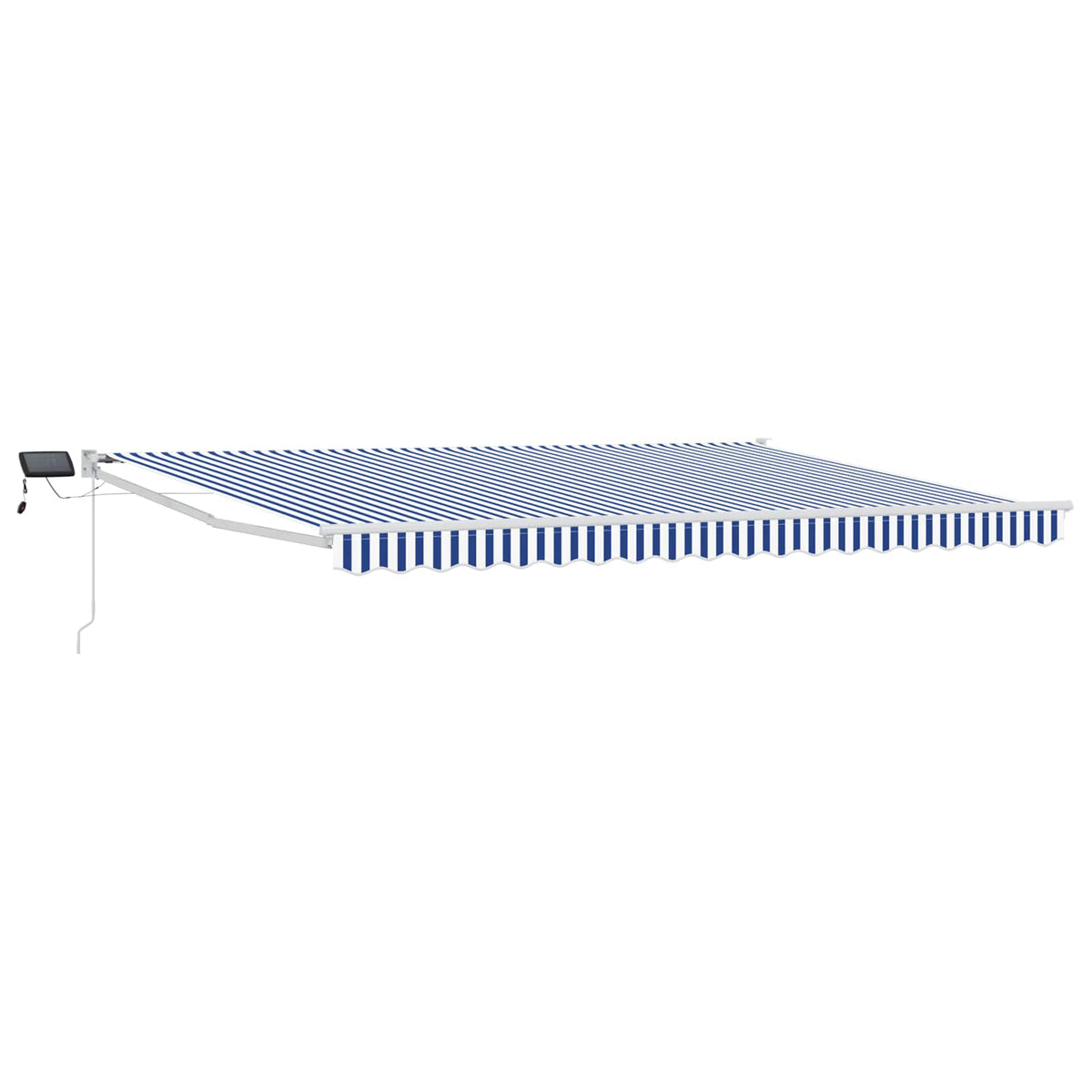 Manual Awning with Solar LED 5 x 3 m 100% Polyester White Drop 3 m Width 5 m Blue and white