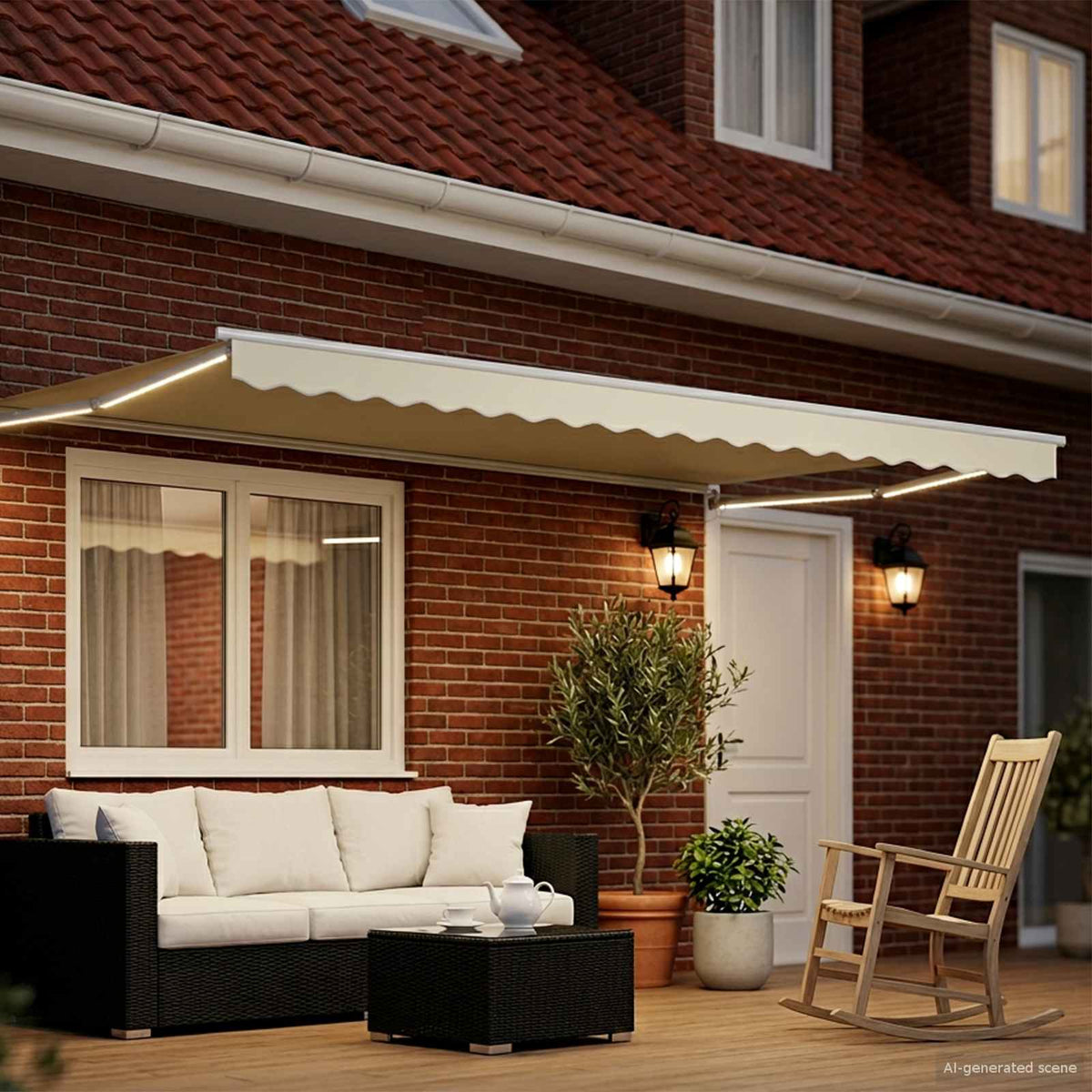 vidaXL Manual Retractable Awning with LEDs Cream and White 5 x 3 m 3