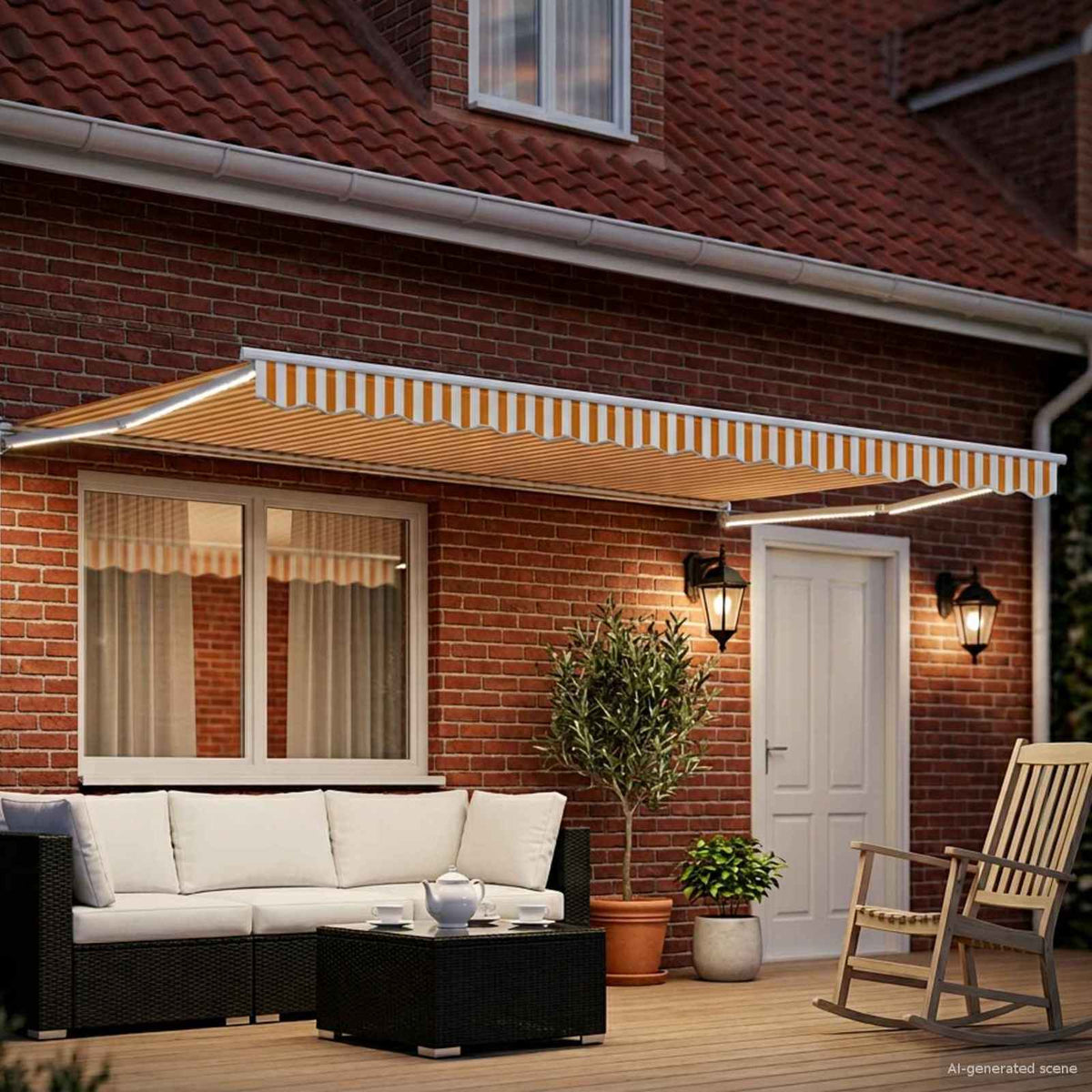 vidaXL Manual Retractable Awning with LEDs Orange and White 5 x 3 m 3