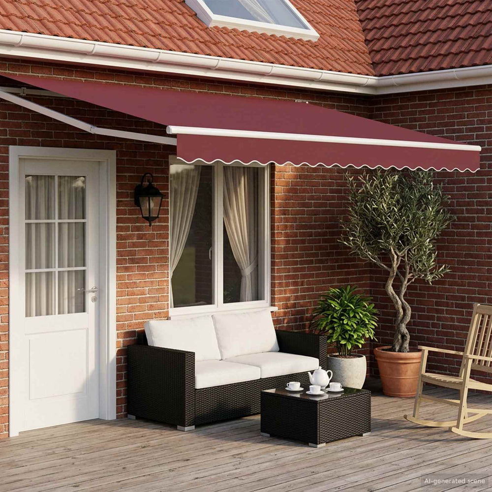 vidaXL Manual Retractable Awning with LEDs Burgundy and White 5 x 3 m