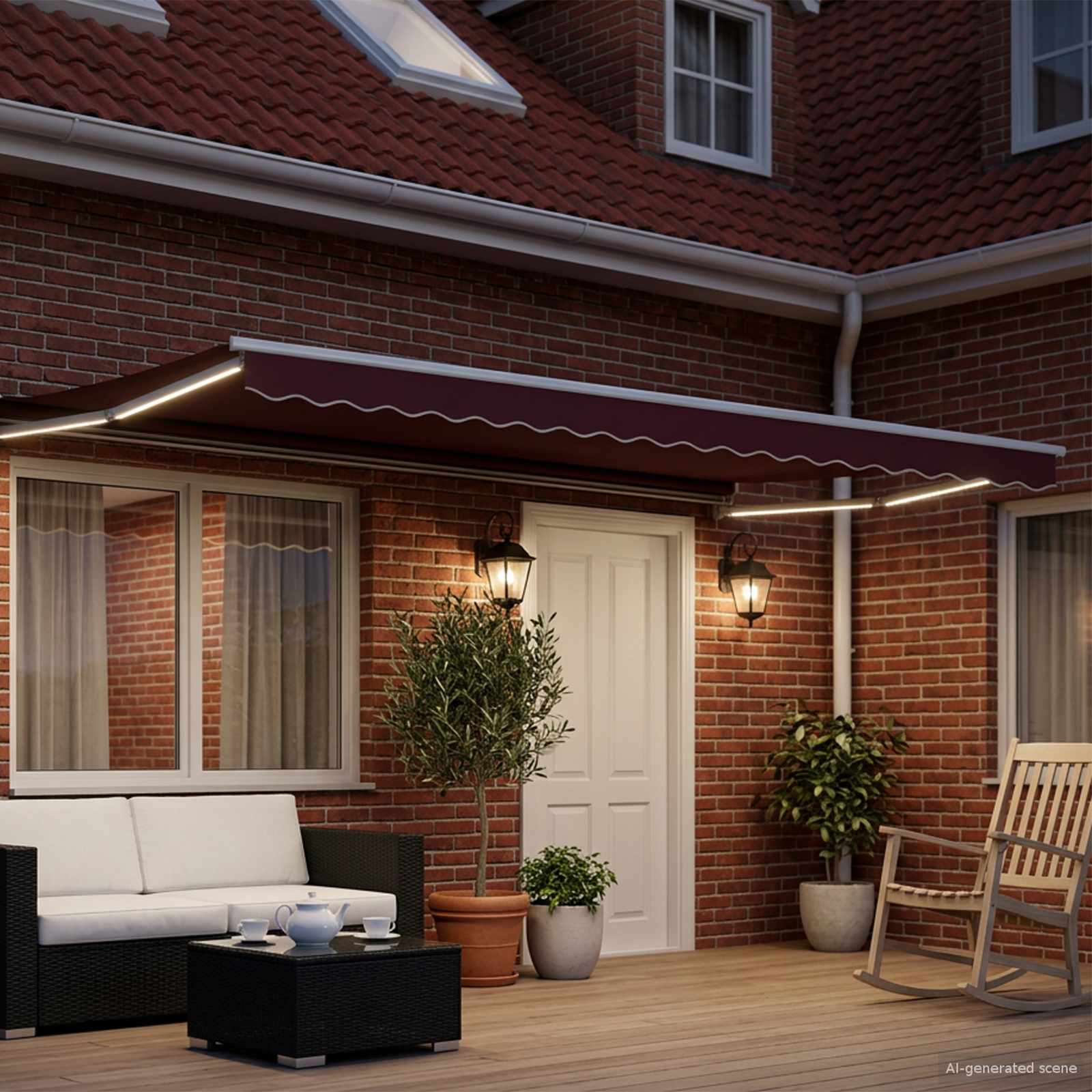 vidaXL Manual Retractable Awning with LEDs Burgundy and White 5 x 3 m 3
