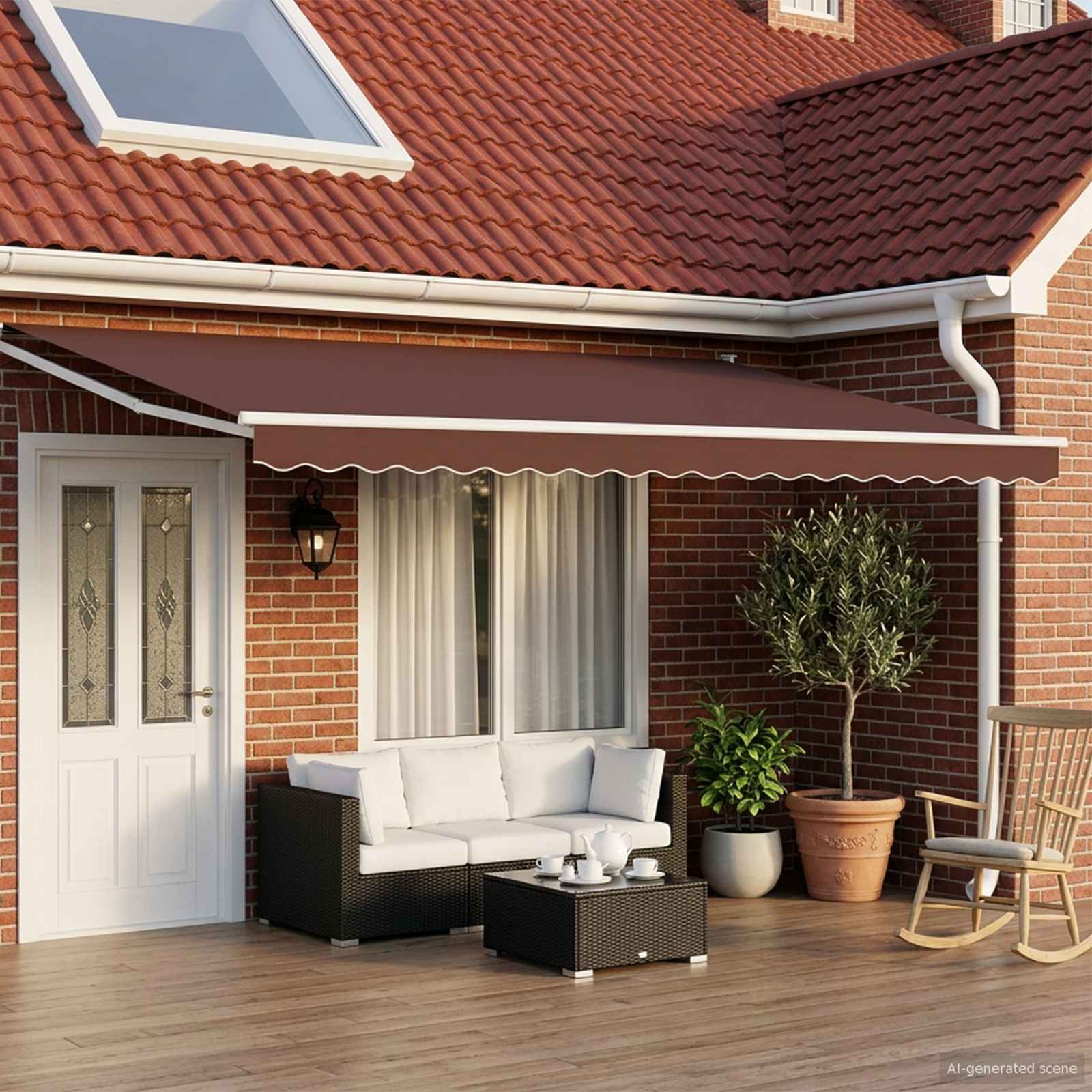 vidaXL Manual Retractable Awning with LEDs Brown and White 5 x 3 m 1