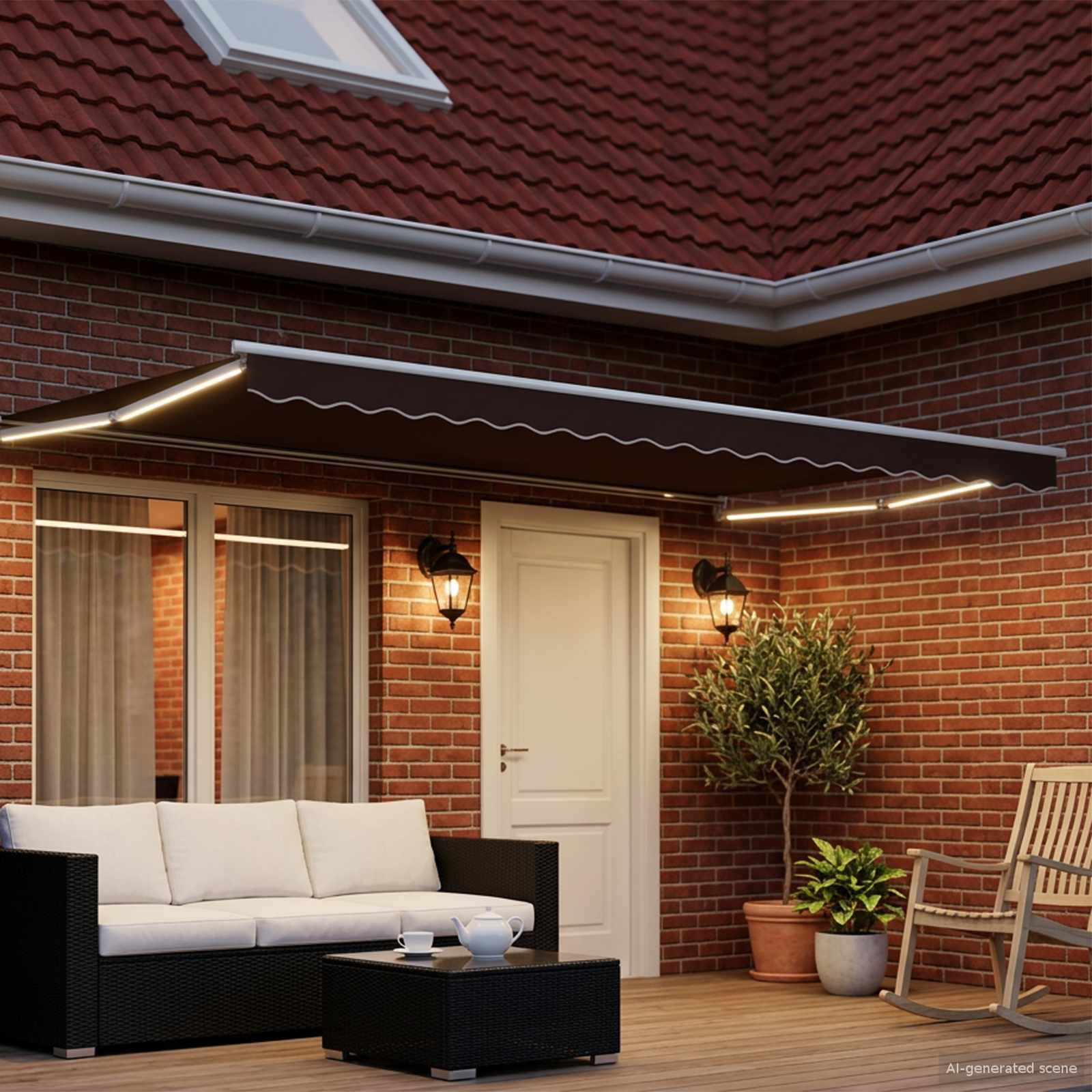 vidaXL Manual Retractable Awning with LEDs Brown and White 5 x 3 m 3