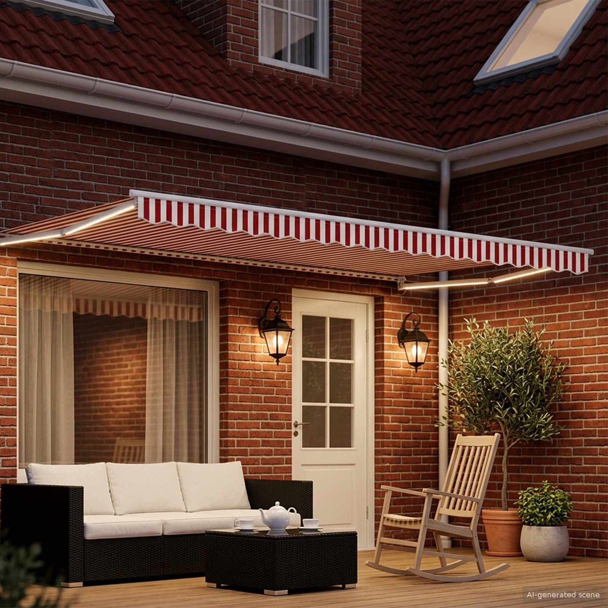 vidaXL Manual Retractable Awning with LEDs Red and White 5 x 3 m 3