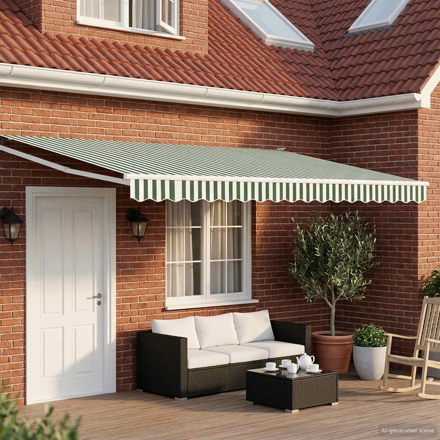 vidaXL Manual Retractable Awning with LEDs Green and White 5 x 3 m 1