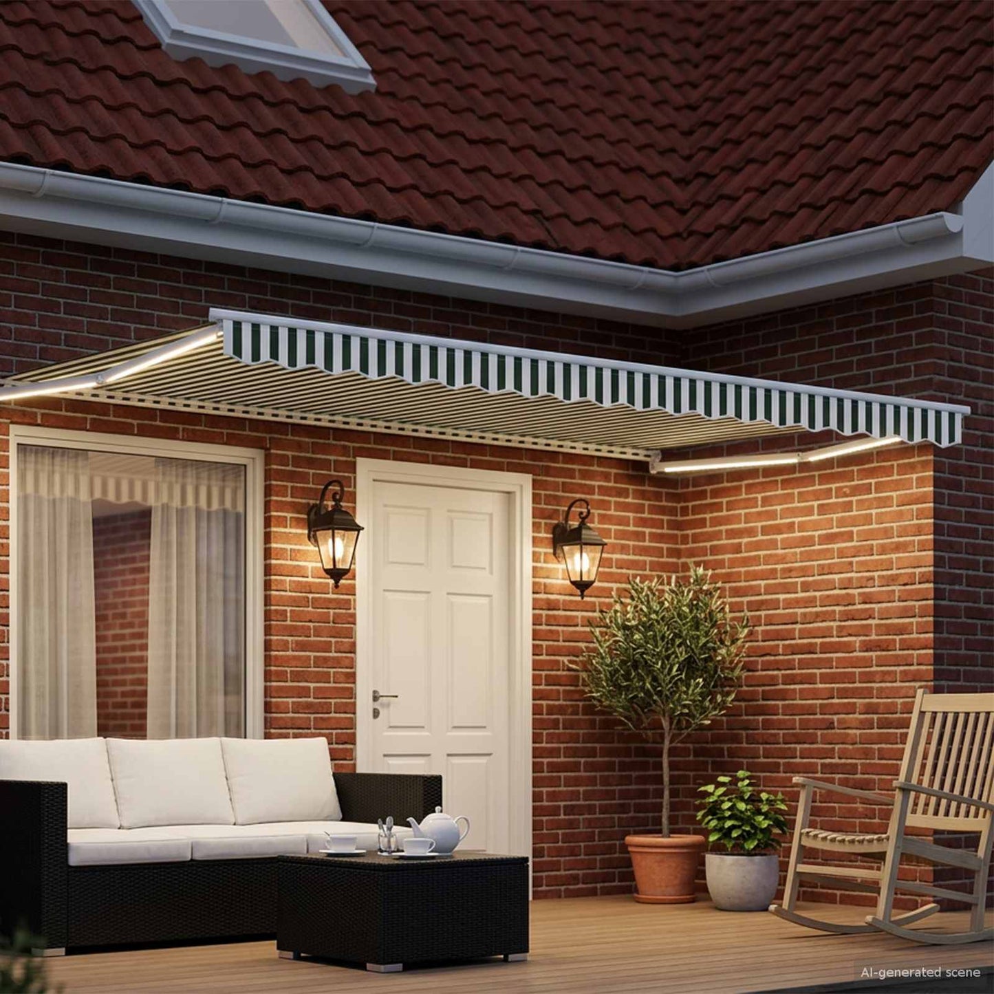 vidaXL Manual Retractable Awning with LEDs Green and White 5 x 3 m 3