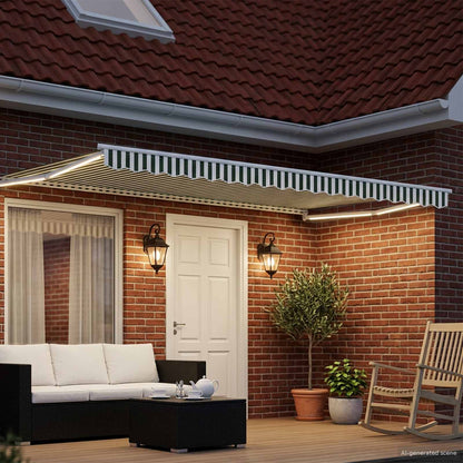 vidaXL Manual Retractable Awning with LEDs Green and White 5 x 3 m 3