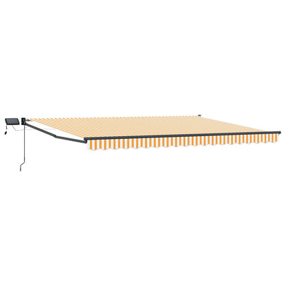 Manual Awning with Solar LED 5 x 3 m 100% Polyester Anthracite Drop 3 m Width 5 m Yellow and white