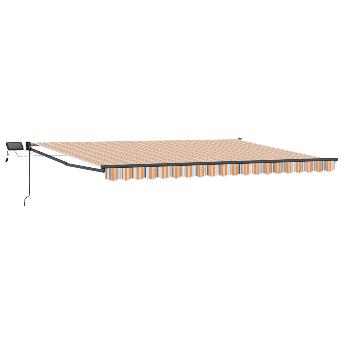 Manual Awning with Solar LED 5 x 3 m 100% Polyester Anthracite Drop 3 m Width 5 m Blue and orange