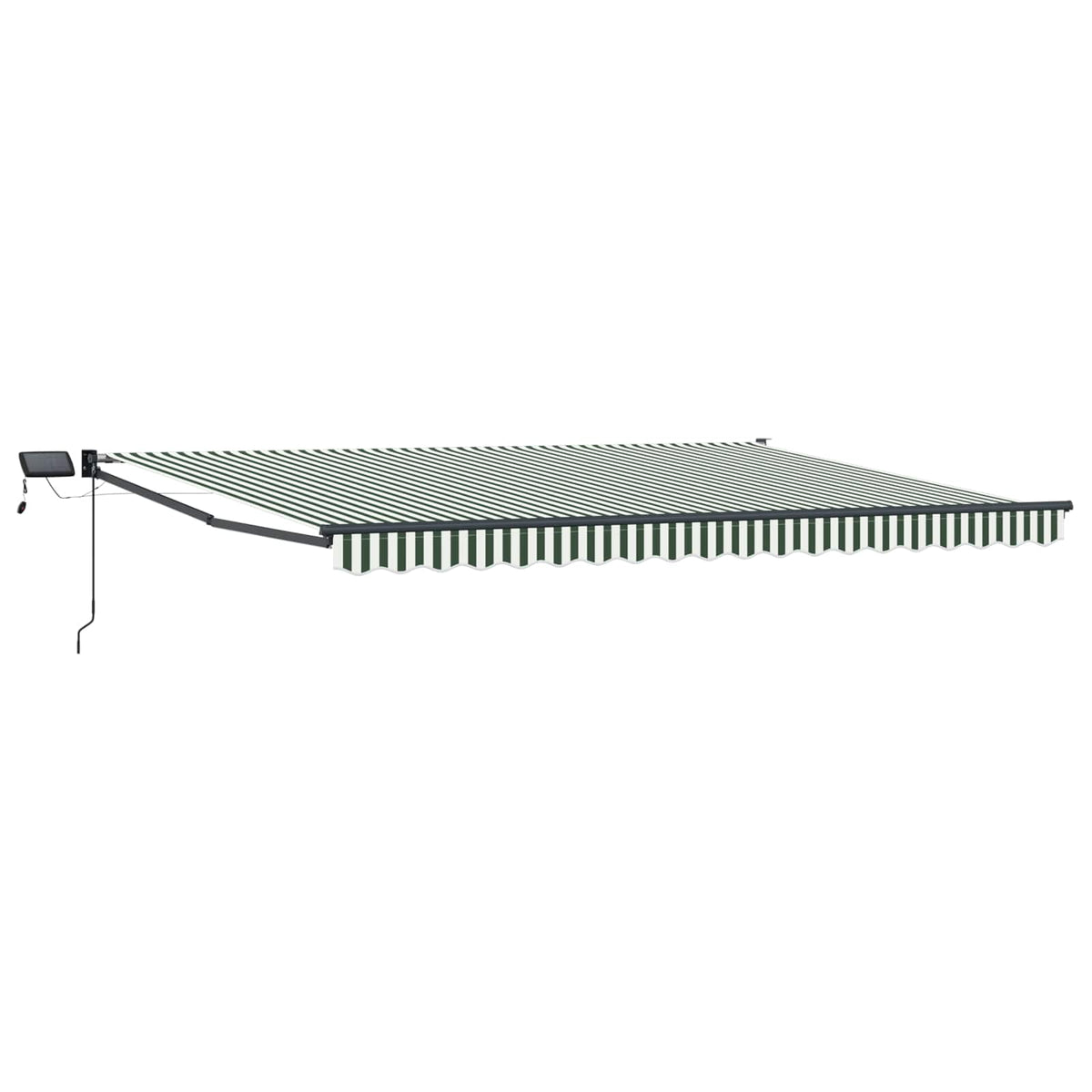 Manual Awning with Solar LED 5 x 3 m 100% Polyester Anthracite Drop 3 m Width 5 m Green and white
