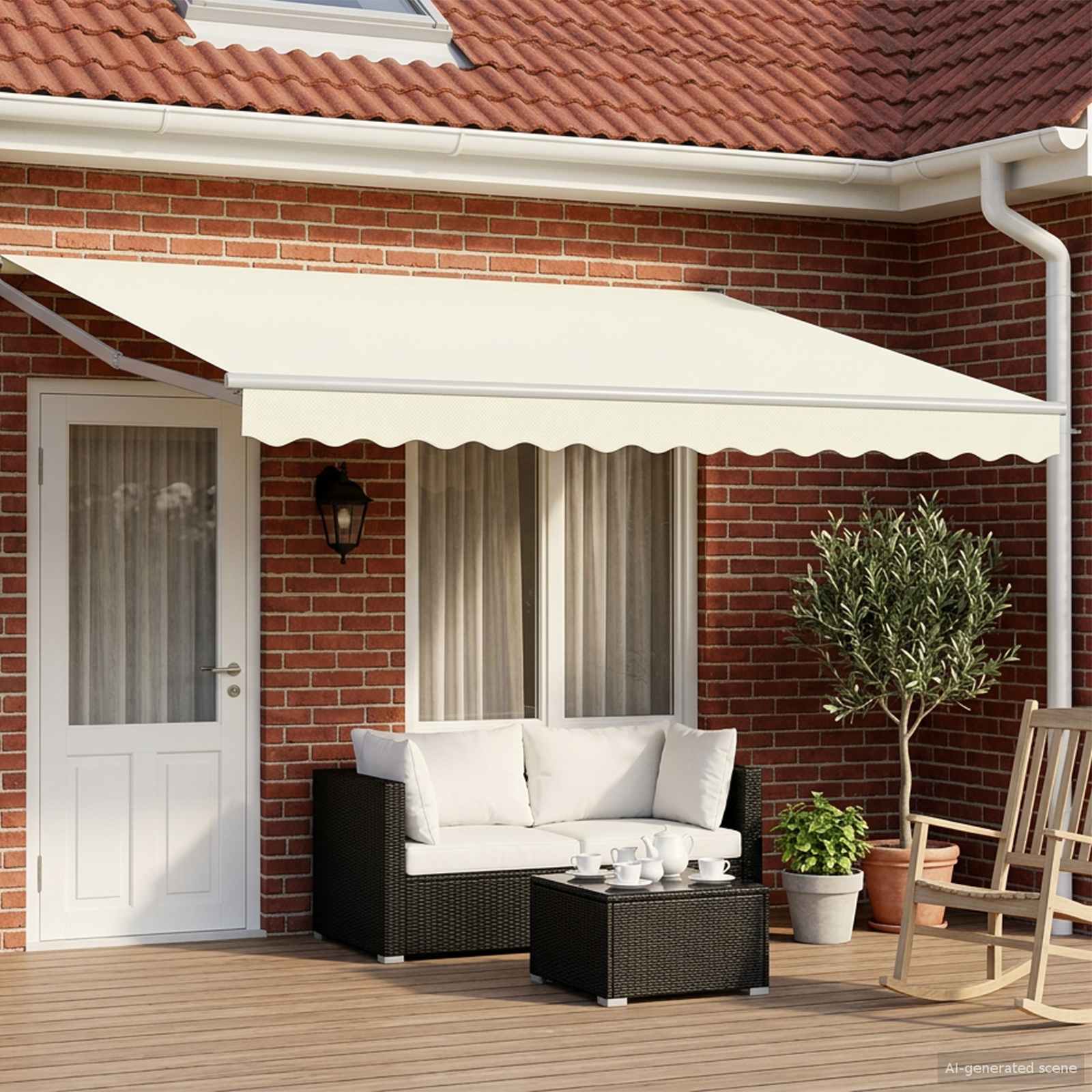 vidaXL Electric Retractable Awning Cream and White 4 x 3 m 1