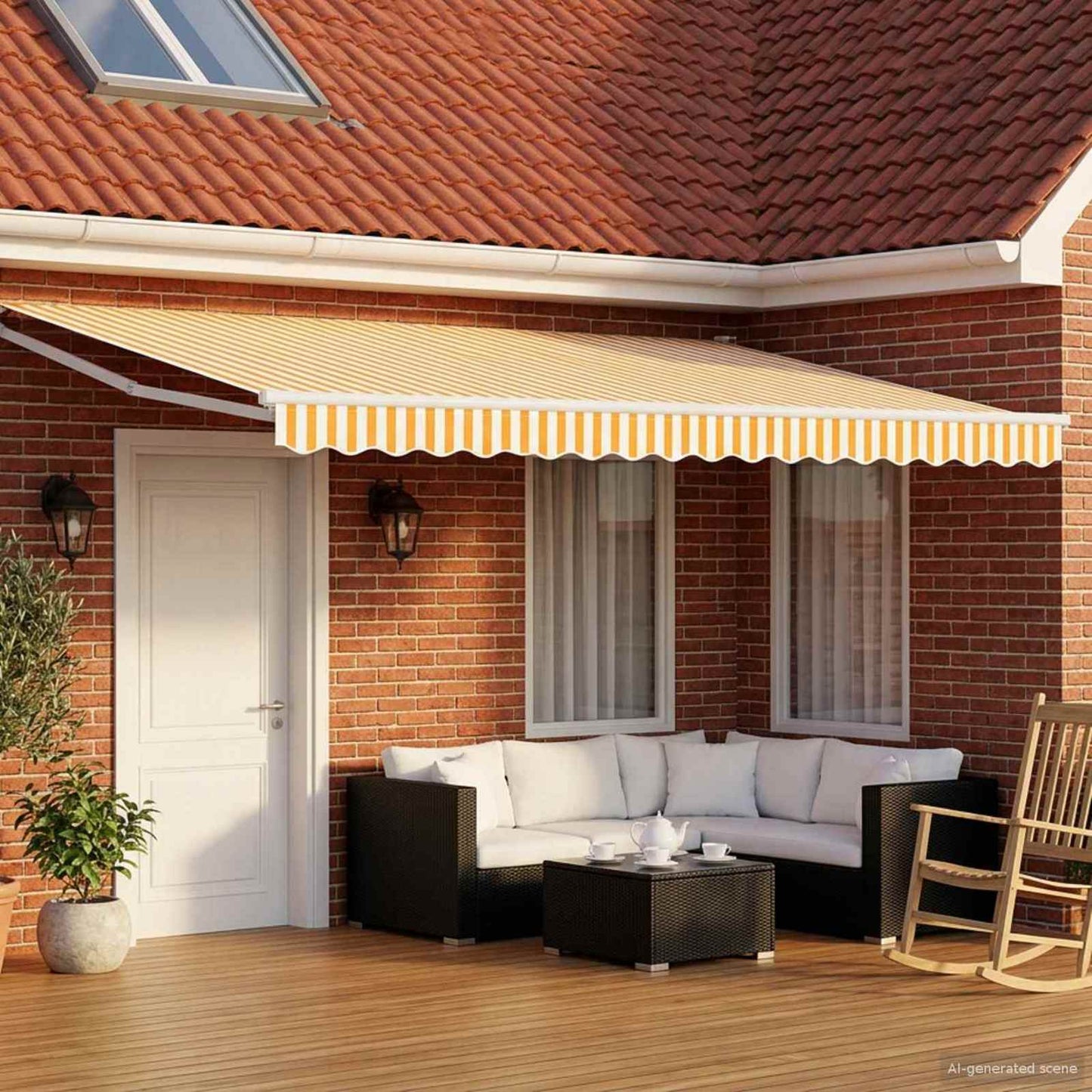 vidaXL Electric Retractable Awning Yellow and White 4 x 3 m 1